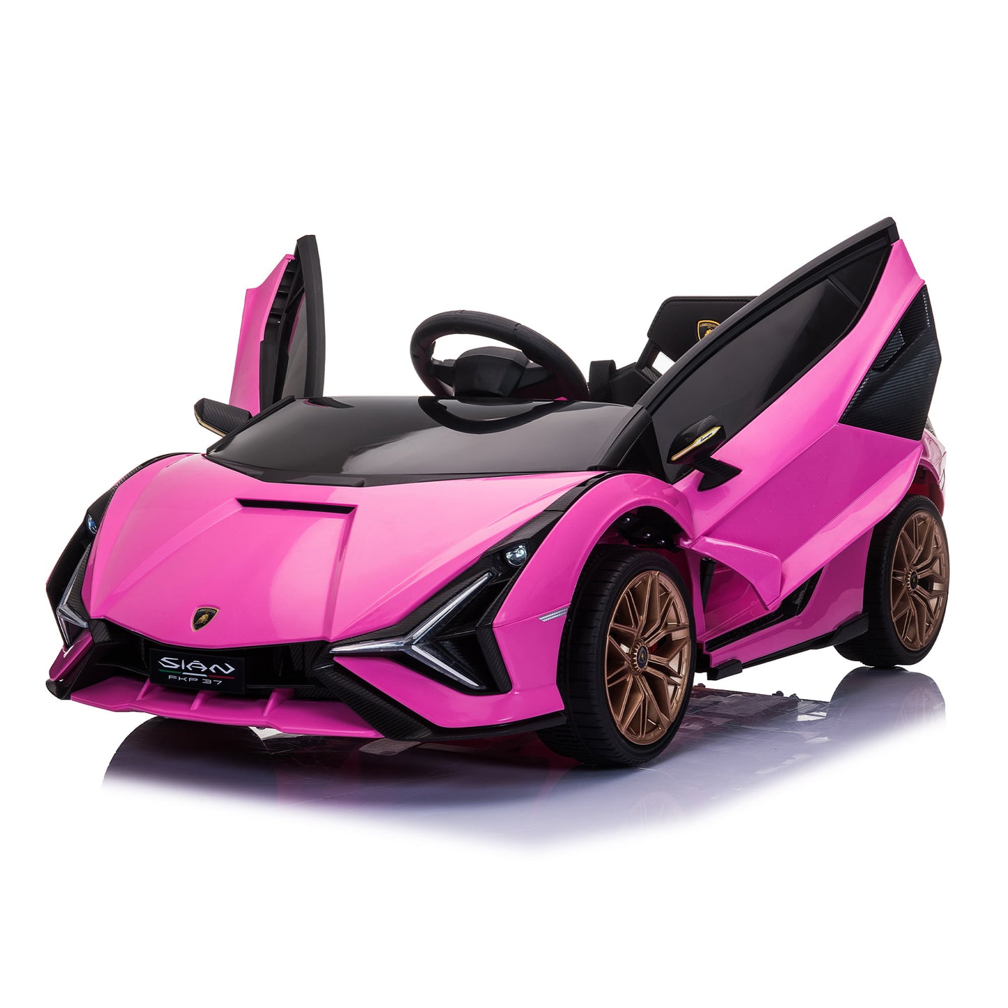 Lamborghini Ride On Car for Kids 3-5 Years, 12v Remote Control Electric Vehicle with Wheels Suspension, Led Lights, 3-point Seat Belt, Boys Girls Gift Pink Electric Car Toys