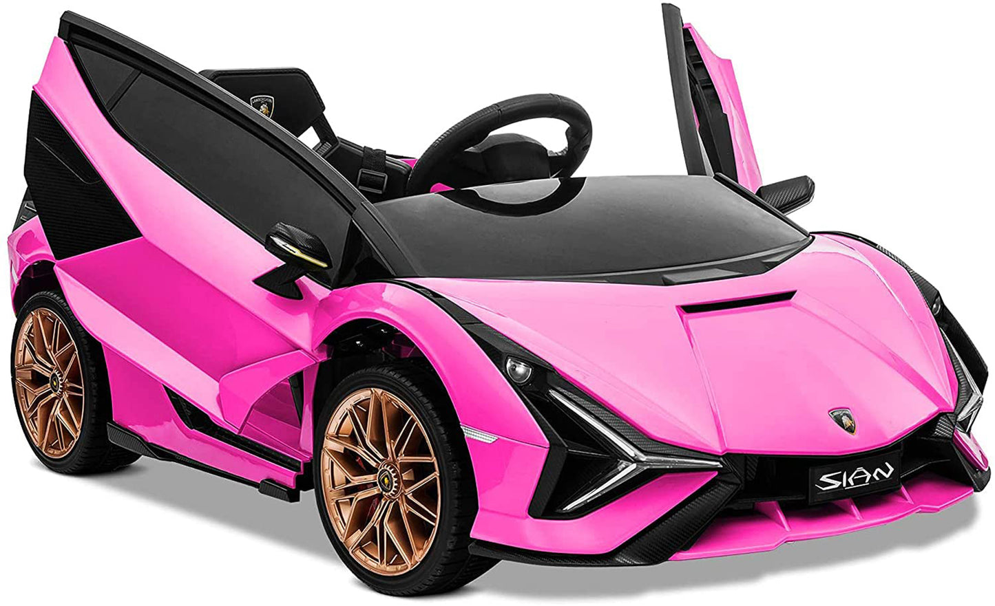 Lamborghini Ride On Car for Kids 3-5 Years, 12v Remote Control Electric Vehicle with Wheels Suspension, Led Lights, 3-point Seat Belt, Boys Girls Gift Pink Electric Car Toys
