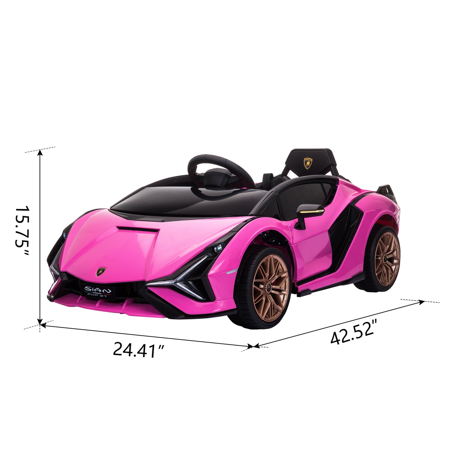 Lamborghini Ride On Car for Kids 3-5 Years, 12v Remote Control Electric Vehicle with Wheels Suspension, Led Lights, 3-point Seat Belt, Boys Girls Gift Pink Electric Car Toys