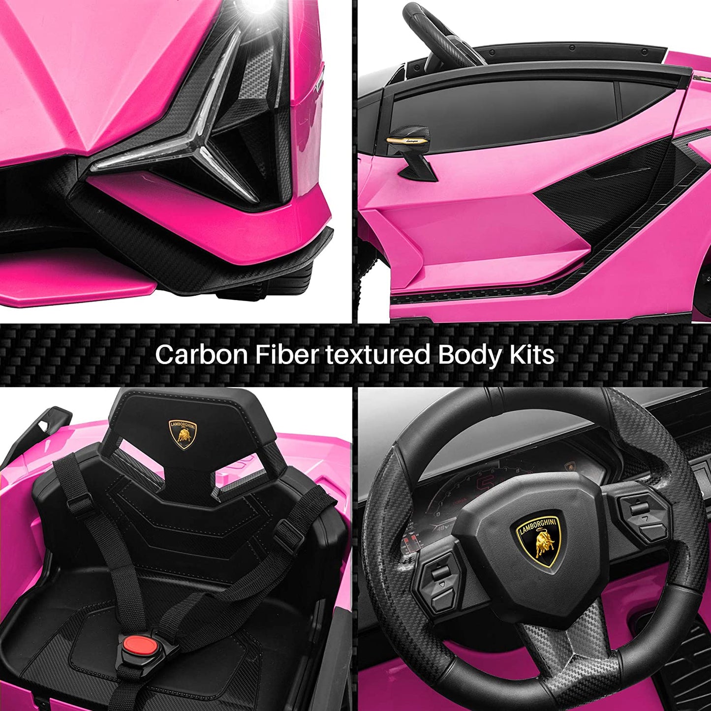 Lamborghini Ride On Car for Kids 3-5 Years, 12v Remote Control Electric Vehicle with Wheels Suspension, Led Lights, 3-point Seat Belt, Boys Girls Gift Pink Electric Car Toys
