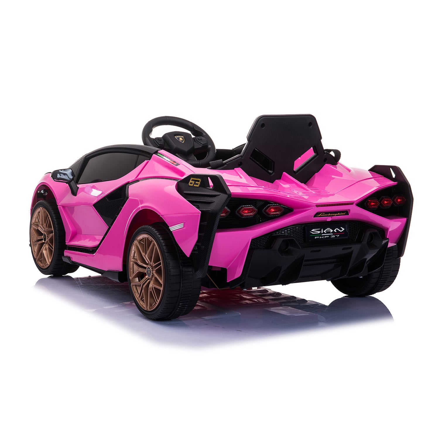 Lamborghini Ride On Car for Kids 3-5 Years, 12v Remote Control Electric Vehicle with Wheels Suspension, Led Lights, 3-point Seat Belt, Boys Girls Gift Pink Electric Car Toys
