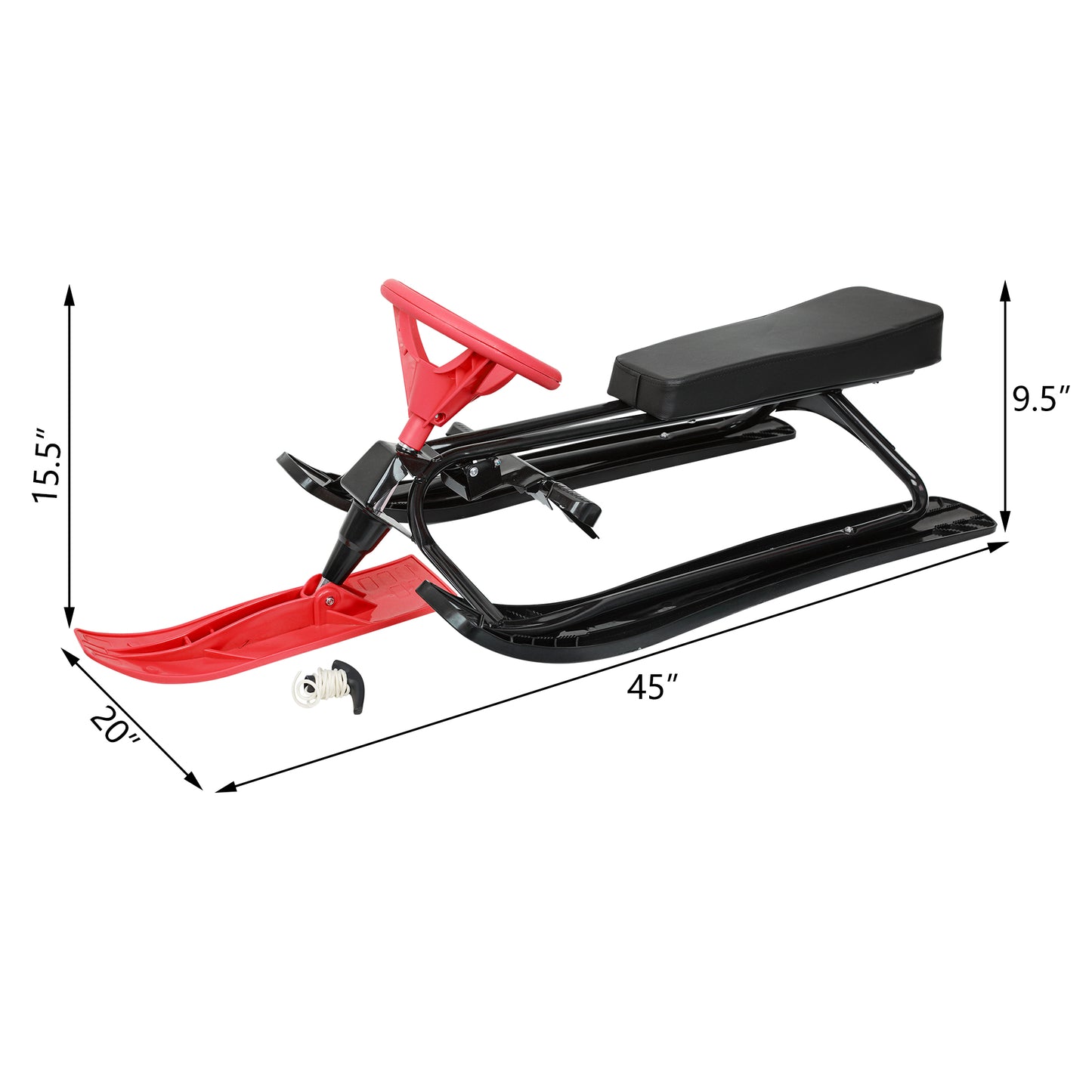 Sled for Snow, Steel Frame Snow Racer Sled, Red Sled Slider Board with Steering Wheel and Twin Brakes, 45" x 20" x 15''