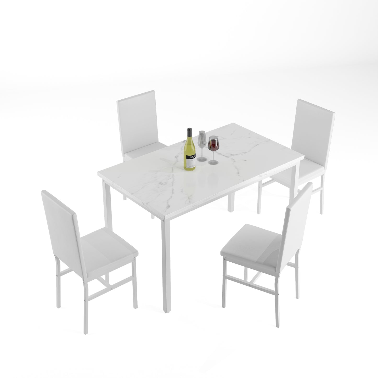 Kitchen Dining Table Set for 4, 5 Piece Wood Dine Set, 4 Linen Fabric Soft Chairs, Modern Kitchen Table and Chairs Set, White Kitchen Sets for Home Restaurant Pub