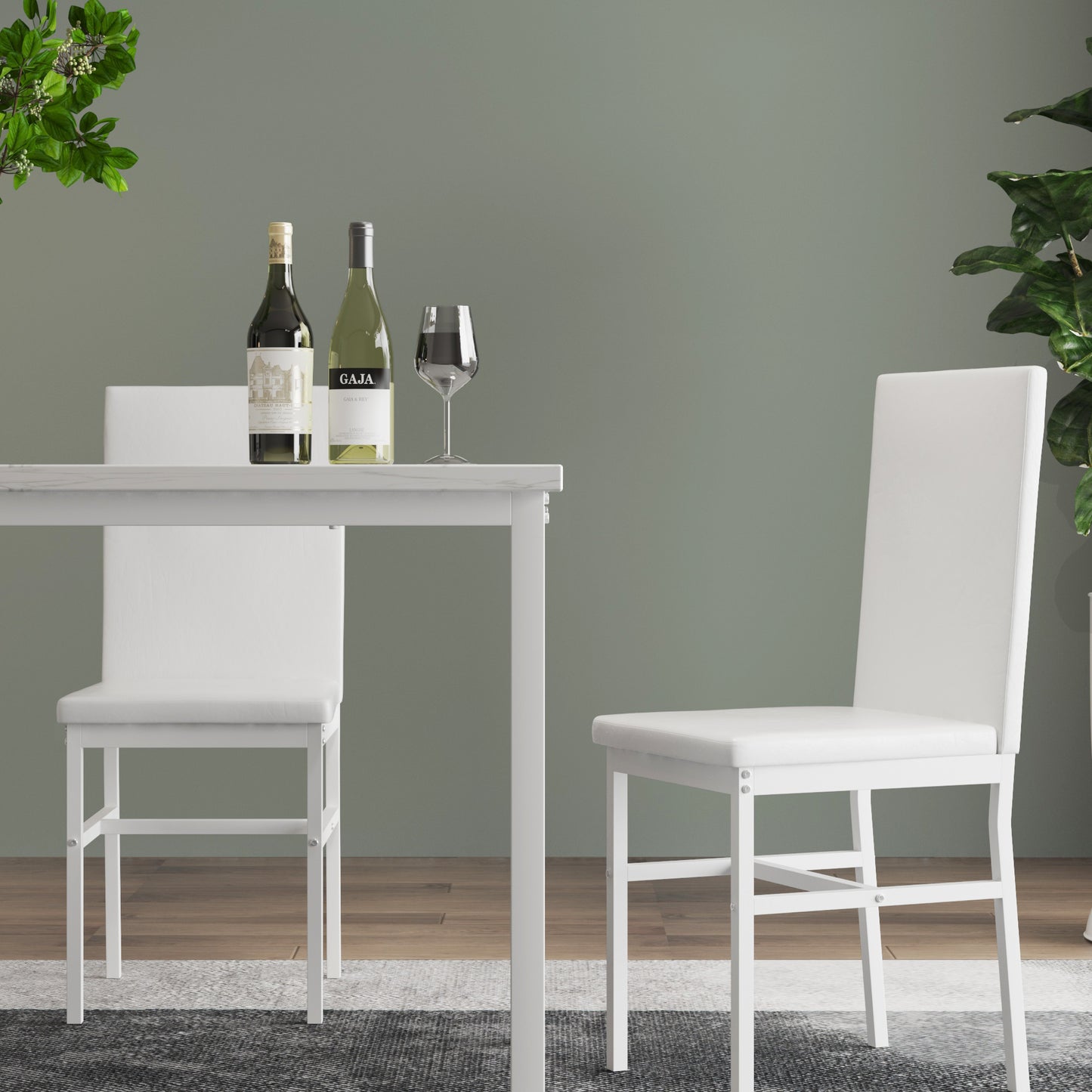 Kitchen Dining Table Set for 4, 5 Piece Wood Dine Set, 4 Linen Fabric Soft Chairs, Modern Kitchen Table and Chairs Set, White Kitchen Sets for Home Restaurant Pub