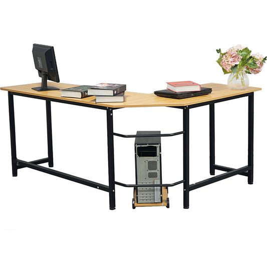 66" L Shaped Gaming Desk, Modern Style Computer Desk for Home Office, Oak Color Wood Sturdy Home Office Writing Corner Computer Desk, DT42