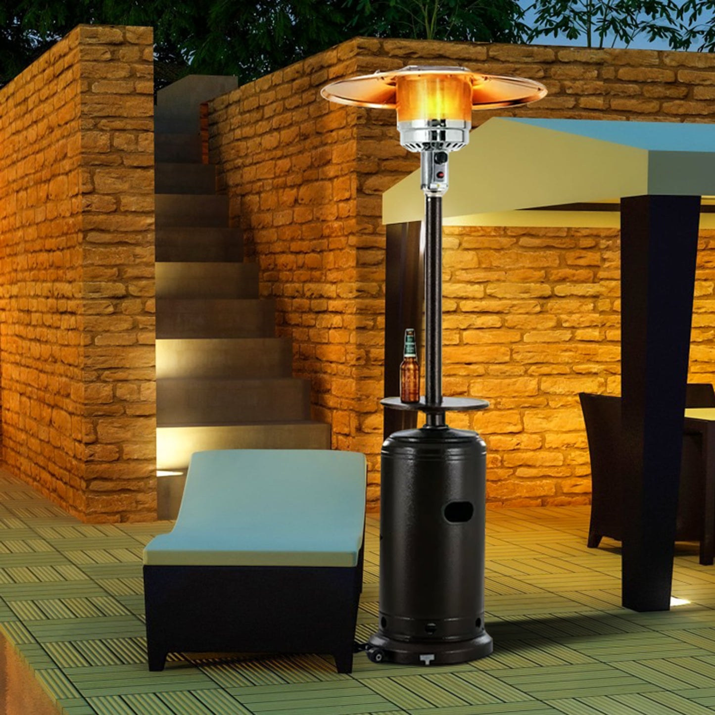 Standing Outdoor Heater for Patio, Sesslife Bronze Propane Gas Garden Heater with 47,000 BTU Output and Adjustable Table, CSA Certified, Portable Heater with Wheel for Christmas Party