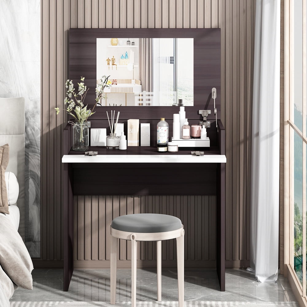 Sesslife Wood Vanity Table with Storage, Vanity Table with Flip Up Mirror, Vanity Desk for Bedroom, Ideal Gift for Girl or Woman, 30"L x 18.5"W x 31"H, Ebony