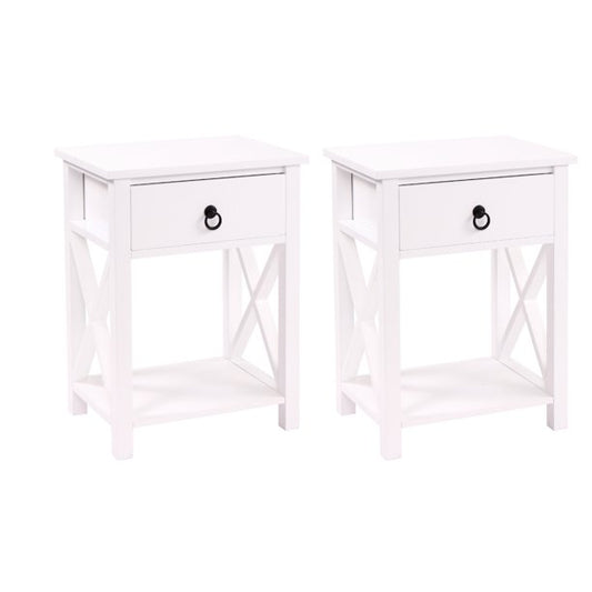 Set of 2 Nightstand for Bedroom, SESSLIFE Wooden Bedside Table with Storage Drawer and Shelf, White Night Stand Living Room End Side Table, Modern Sofa Table Bedroom Furniture Set, X1059