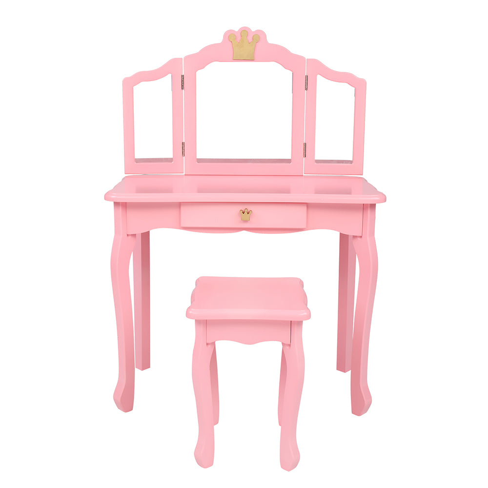 Kids Princess Vanity Table and Chair Set, Kids Vanity Set with Mirror, Makeup Dressing Table for Girls Age 4-9