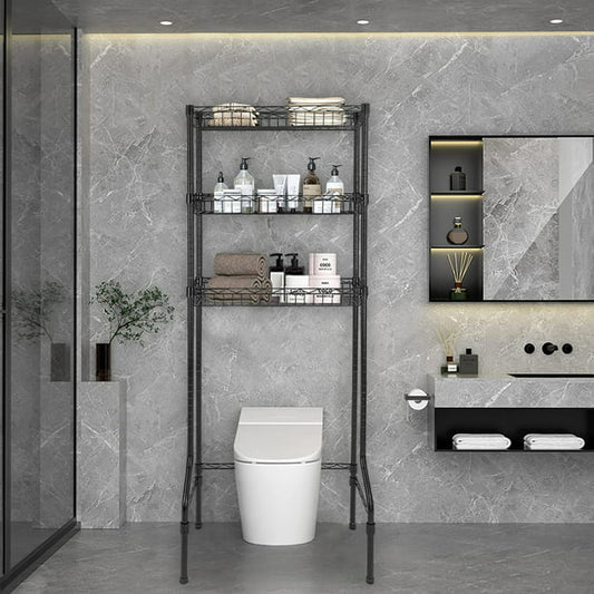 Sesslife Over the Toilet Bathroom Storage Cabinet, Freestanding Wooden Bathroom Organizer w/ Shelves, Space Saver Cabinet Storage