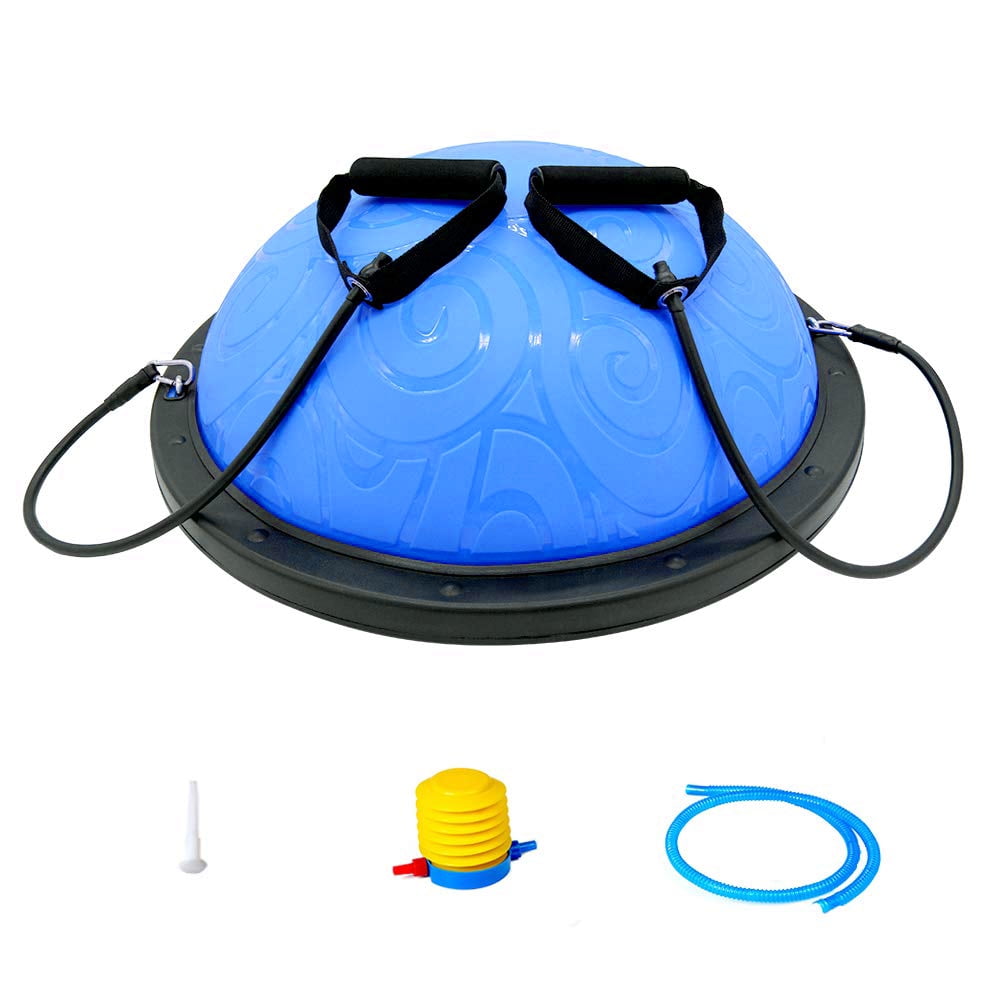 SESSLIFE Balance Ball Half, Balance Trainer with Resistance Bands and Pump, Home Gym Exercise Workout Kit, Stability Workouts Yoga Balance Ball, 23 inches Anti-Skid Surface, Blue, X1227