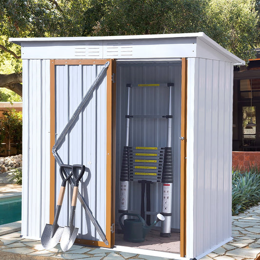 Sesslife Outdoor Storage Shed, 60 x 31 Inch Aluminum Tool Storage House with Lockable Door and Vents, Outside Garden Storage Room with Pent Roof for Backyard Lawn Patio, White, X3157