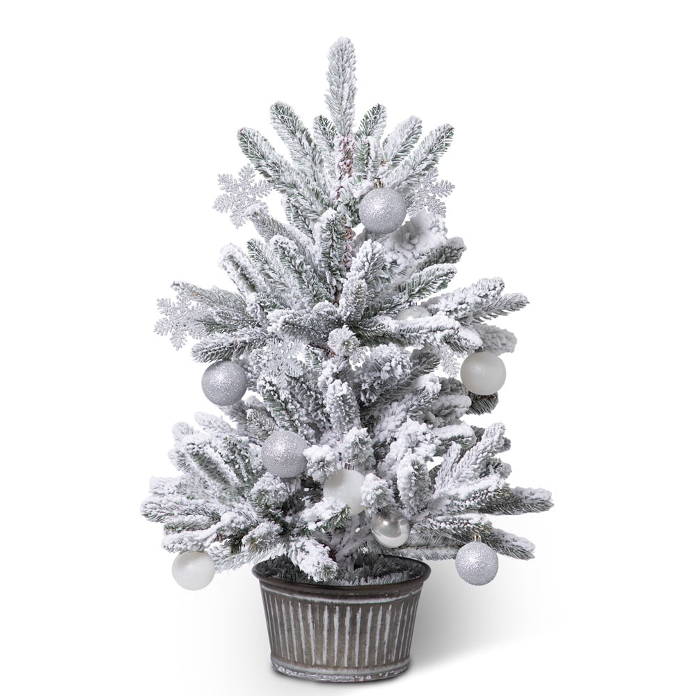 3ft Christmas Tree with Pot, SESSLIFE Mini Flocked Tabletop Tree Christmas for Home Party Holiday New Year Christmas Decorations Indoor, Small Table Top Potted Christmas Tree, White, X1261