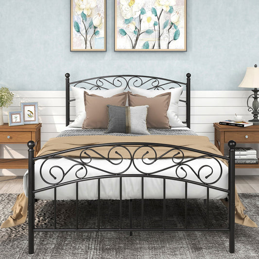 Sesslife Platform Bed Frame No Box Spring Needed, Metal Full Size Bed Frame with Victorian Headboard and Footboard, Full Platform Bed with Slats Support for Teen Adult Kid, Black, X3219