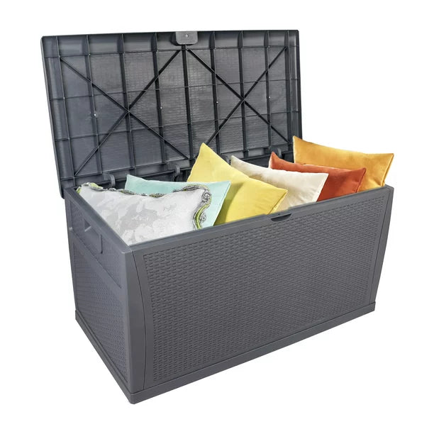 Sesslife Outdoor Storage Box, 51 Gallon Gray PP Plastic Waterproof Deck Storage Box Bench, Indoor/Outdoor Storage Bin Container for Patio Cushions, Garden Tools and Pool Toys