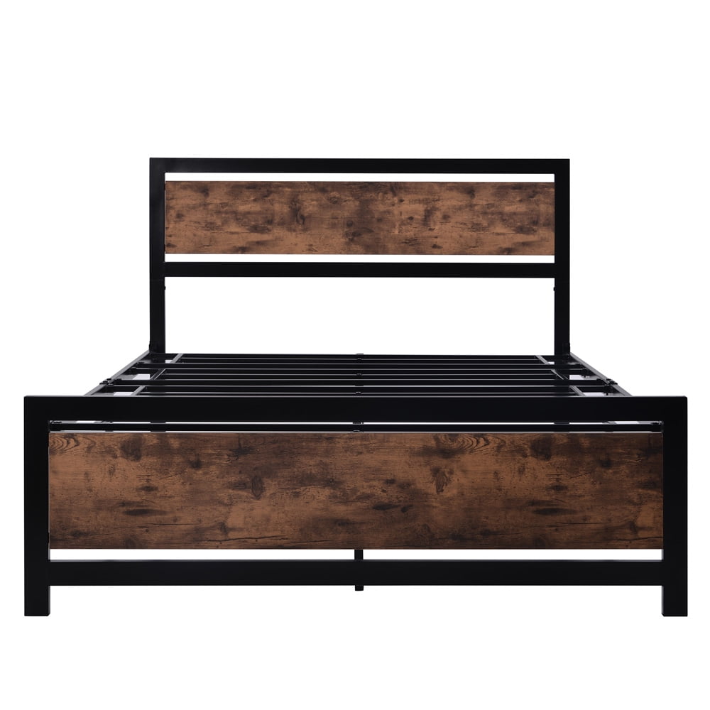 Full Platform Bed Frames, Sesslife Full Bed Frame with Wood-grain Headboard and Footboard, Industrial Metal Bed Frame No Box Spring Needed, Full Bed for Kids Adult Bedroom Guest Room, Black, X3205