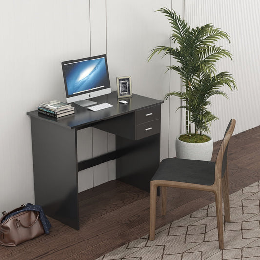 Sesslife Wood Computer Desk, Black Desk with 2 Storage Drawers, Home Office Desk with Smooth Surface and Wooden Frame, Writing Desk for Kids Teens Adults, 35.43" L x 19" W x 29.5" H