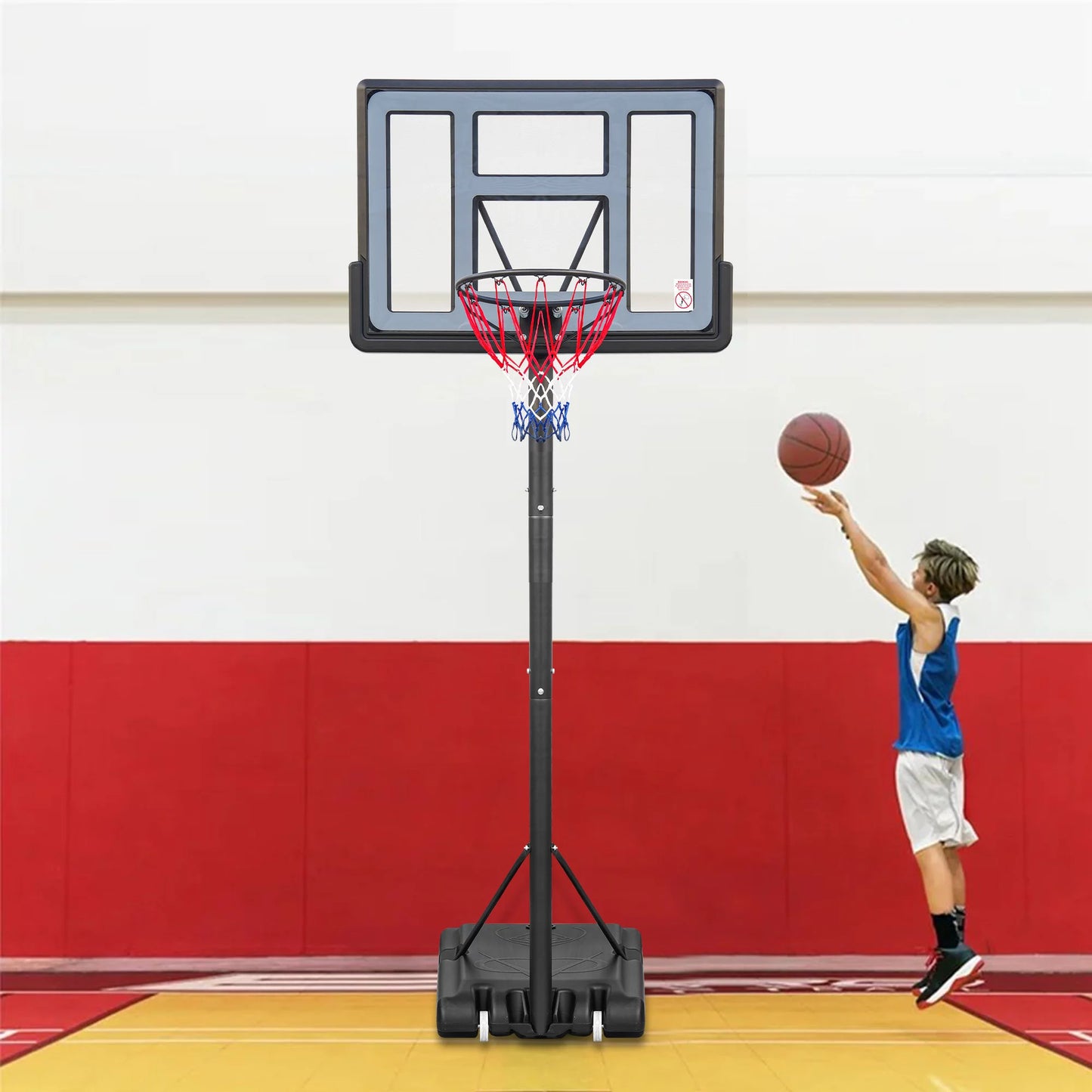 Sesslife Outdoor Basketball Hoop Stand, 4.9ft-10ft Height Adjustable Portable Basketball System w/Wheels & 43 Inch Shatterproof Backboard for Court Backyard, Black&Clear