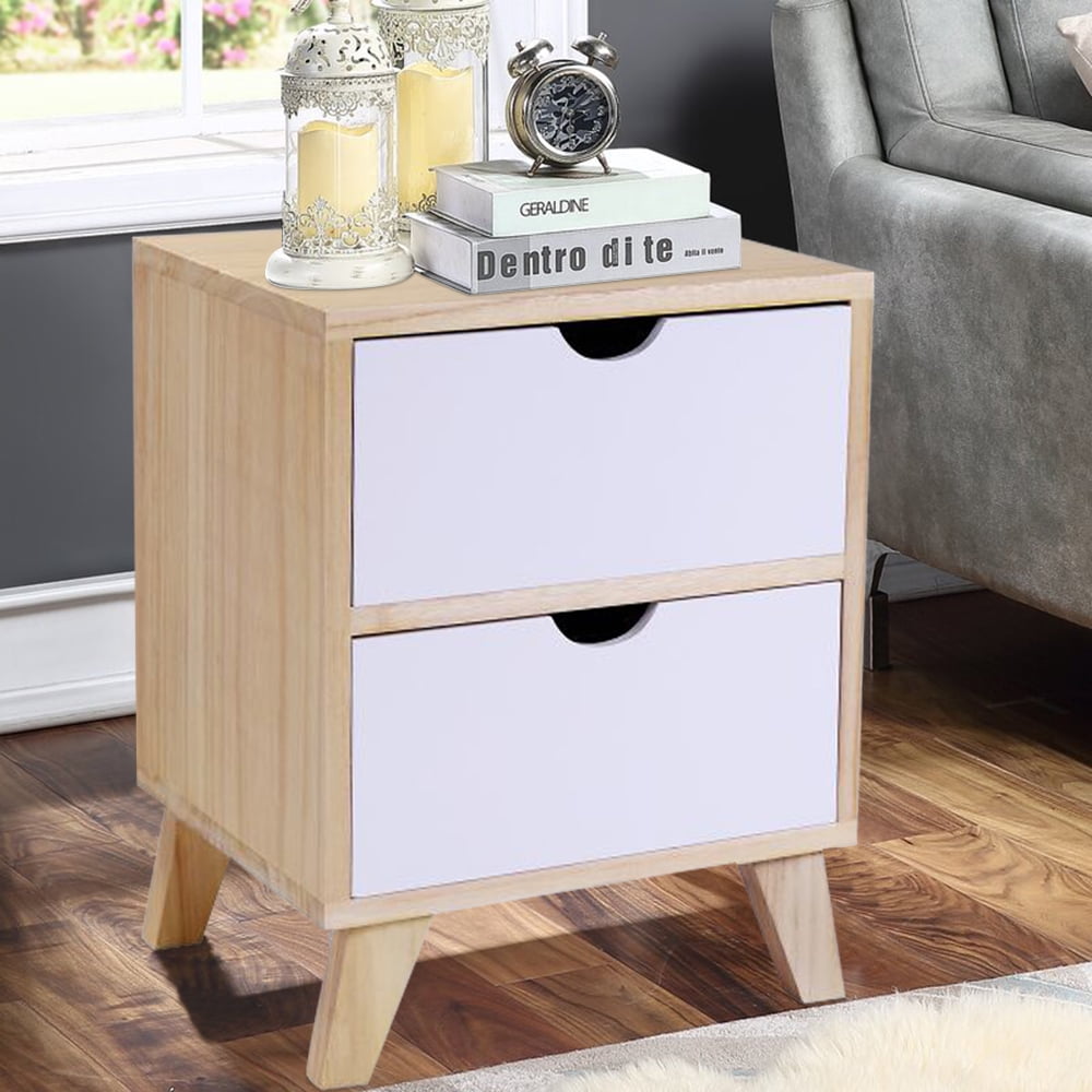 Nightstand Set of 2, SESSLIFE Bedside Tables with 2 Drawers, Wood Night Stand for Bedroom / End Table for Living Room, Log Color & White, X351