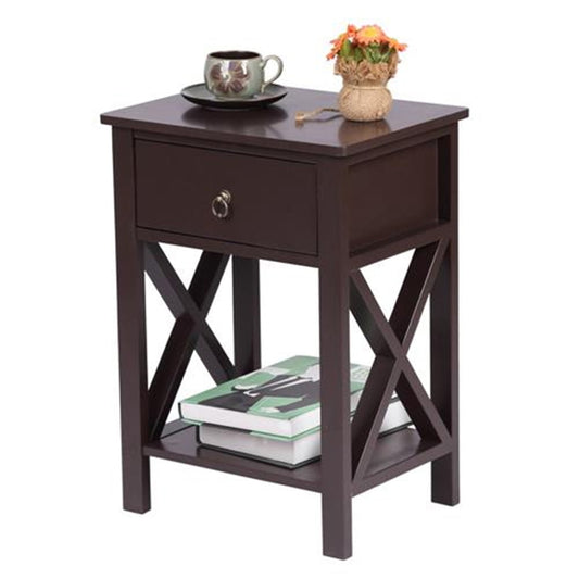 Sesslife Nightstand for Bedroom, Wooden Bedside Table with Storage Drawer and Shelf, Brown Night Stand Living Room End Side Table, Modern Sofa Table Bedroom Furniture Set