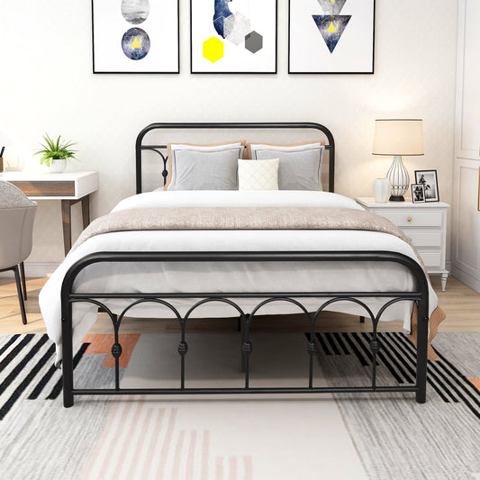 Full Size Platform Bed, SESSLIFE Metal Bed Frame with Headboard and Footboard, Full Platform Bed Frame for Adults Teens, Vintage Industrial Full Size Bed Frame, No Box Spring Needed, Black, X766