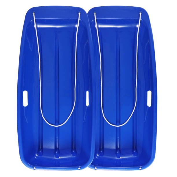 Plastic Sleds for Kids Teens, 2 Packs Snow Sled with Pull Rope & 2 Handles