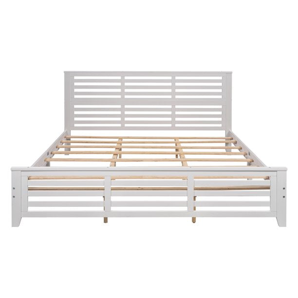 YOFE Platform Bed with Headboard, Wood King Size Bed Frame No Box Spring Needed, White Bed Frame for Kids Teens Adults, Modern Platform Bed for Bedroom Dorm Guest Room, Slats Support, D3149