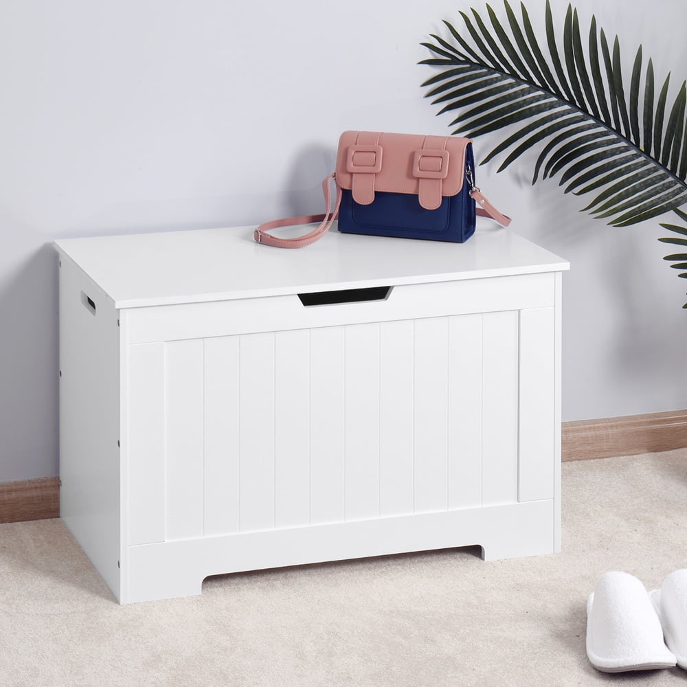 SESSLIFE Storage Toy Box, Wooden Toy Box for Boys Girls with Hinge Lip, Groove Handle, Kids Toy Chest Organizer for Bedroom Living Room Playroom, White Storage Chest 29.9"L x 15.8"W x 18.9"H