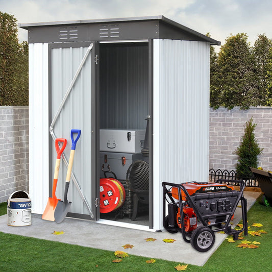 Outdoor Storage Shed, Sesslife 60 x 31 Inch Aluminum Tool Storage House with Lockable Door and Vents, Outside Garden Storage Room with Pent Roof for Backyard Lawn Patio, Gray, X3232