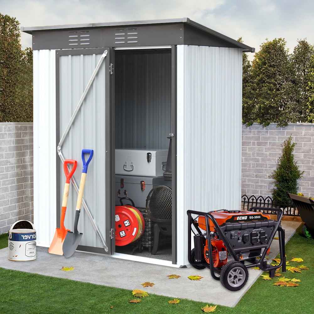 Outdoor Storage Shed, Sesslife 5 x 3 ft Aluminum Tool Storage House with Lockable Door and Vents, Outside Garden Storage Room with Pent Roof for Backyard Lawn Patio, Gray, X3232