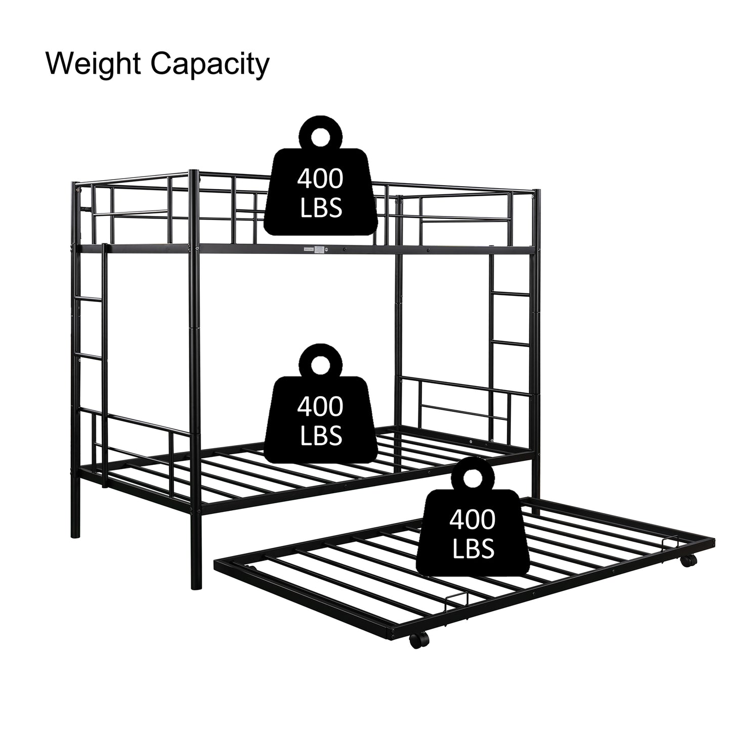 Twin Over Twin Bunk Bed, Metal Bunk Bed for Kids with Trundle, Ladder and Safety Rail, DT15