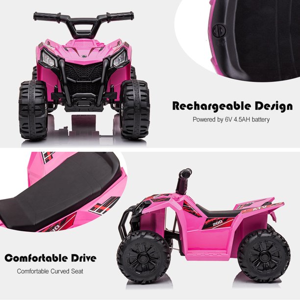 6V Ride on Car for Kids, SESSLIFE Battery Powered ATV Ride on Toys w/One-button Start, One Speed Forward, Kids' Electric Vehicles for Boy Girl 18-30 Months, 1-2 Hours Ride Time, Pink