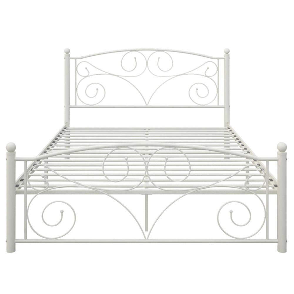 Metal Queen Bed Frame, SESSLIFE Platform Bed Frame No Box Spring Needed, Queen Beds with Vintage Headboard and Footboard, Mattress Foundation, Steel Slats Support, White, X3242