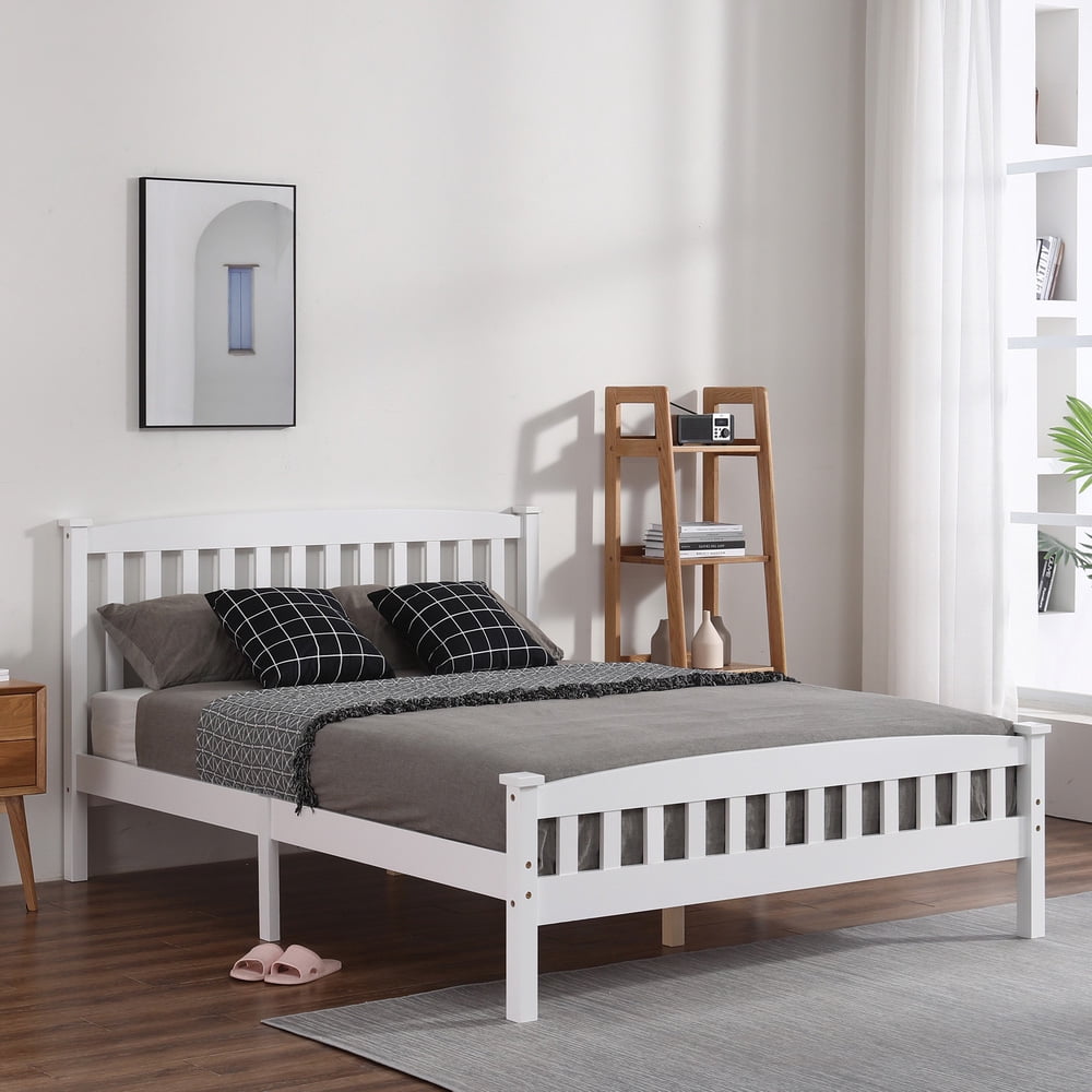 Full Bed Frame with Headboard, Sesslife Full Platform Bed Frame with Mattress Foundation, No Box Spring Needed, Rustic Style Wood Bed Frame for Adults Bedroom/Kids Room/Teen Dorm, White