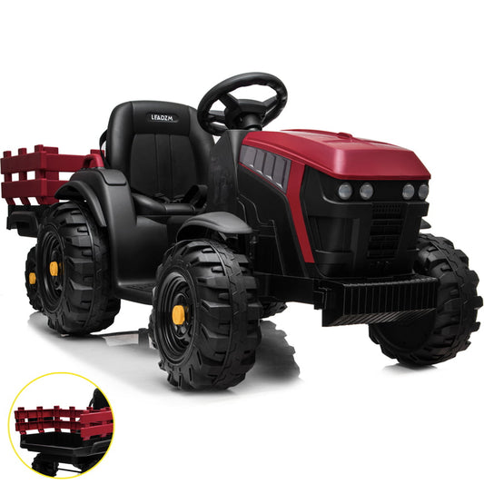 3-5 Yrs Old Ride on Toys, SESSLIFE 12V Ride on Tractor Toy with Trailer, Collecting Box, Seat Belt, MP3 Player, Radio, 2 Speeds Kids Ride on Car for Outdoor Indoor, Girl Birthday Gift, Red, X1441