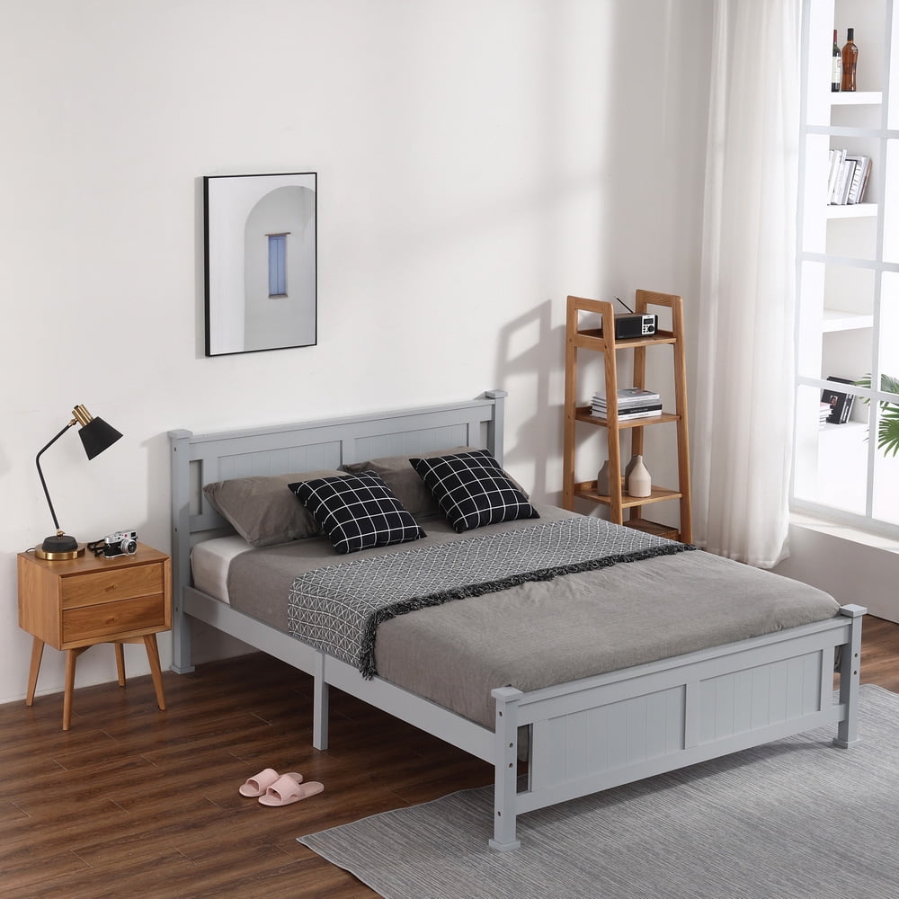 Sesslife Queen Bed Frame for Kids Teens Adults, New Wood Bed Frame with Headboard and Footboard, Modern Platform Bed No Box Spring Needed for Bedroom, Holds 550 LBs, Gray