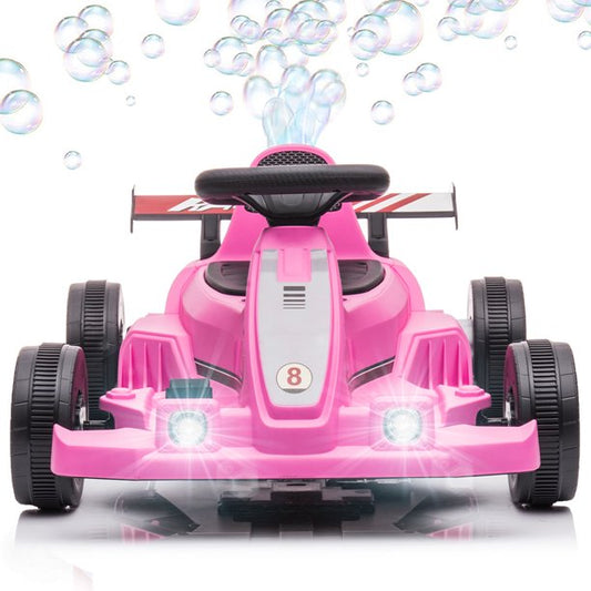 Pink 6V Powered Ride On Go Kart with Bubble Function, LED Light and Horn, Sesslife Electric Kids Ride on Toys for Boys Girls, Ages 2 and Older Birthday Gift