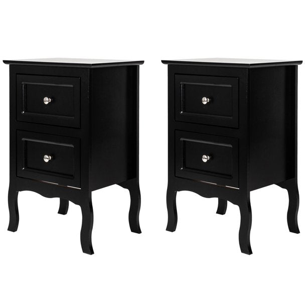 2 Piece Storage Nightstand, Sesslife Wood Bedside Table with 2 Drawers, Country Style Black Nightstand for Bedroom, Modern Black End Table for Living Room, X3109