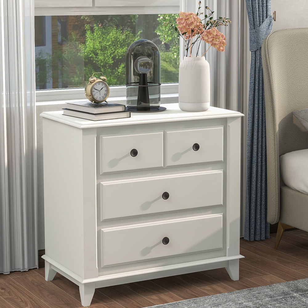 3-Drawer Wood Nightstand, Sesslife White Dresser with Large Storage Tabletop and Four Solid Legs, 27.9" Tall End Table / Bedside Table for Bedroom Living Room, Modern Style Furniture