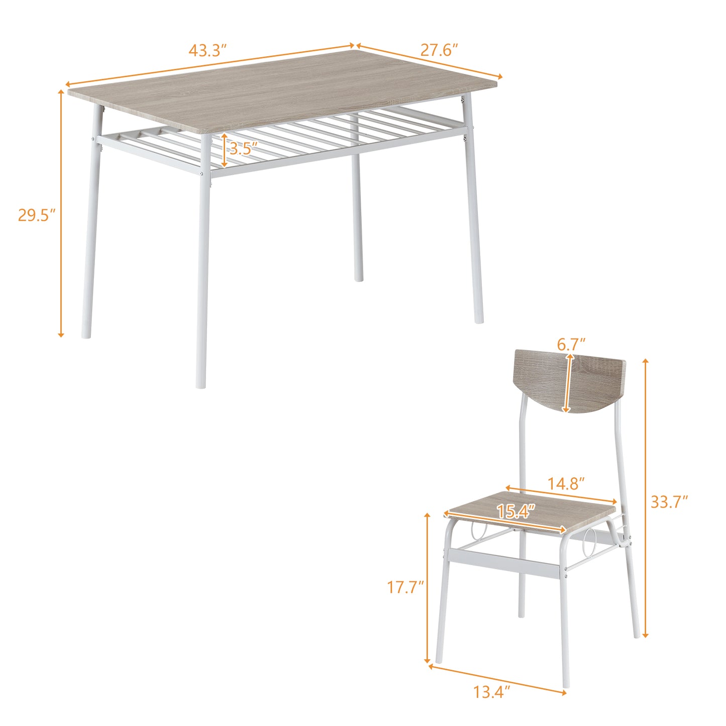 Dining Table and 4 Chairs Set, Sesslife Butternut Dining Table Set for 4, Wood Kitchen Dining Set, Rectangle Table with Storage, Chairs with Backrest, Industrial Dining Room Furniture