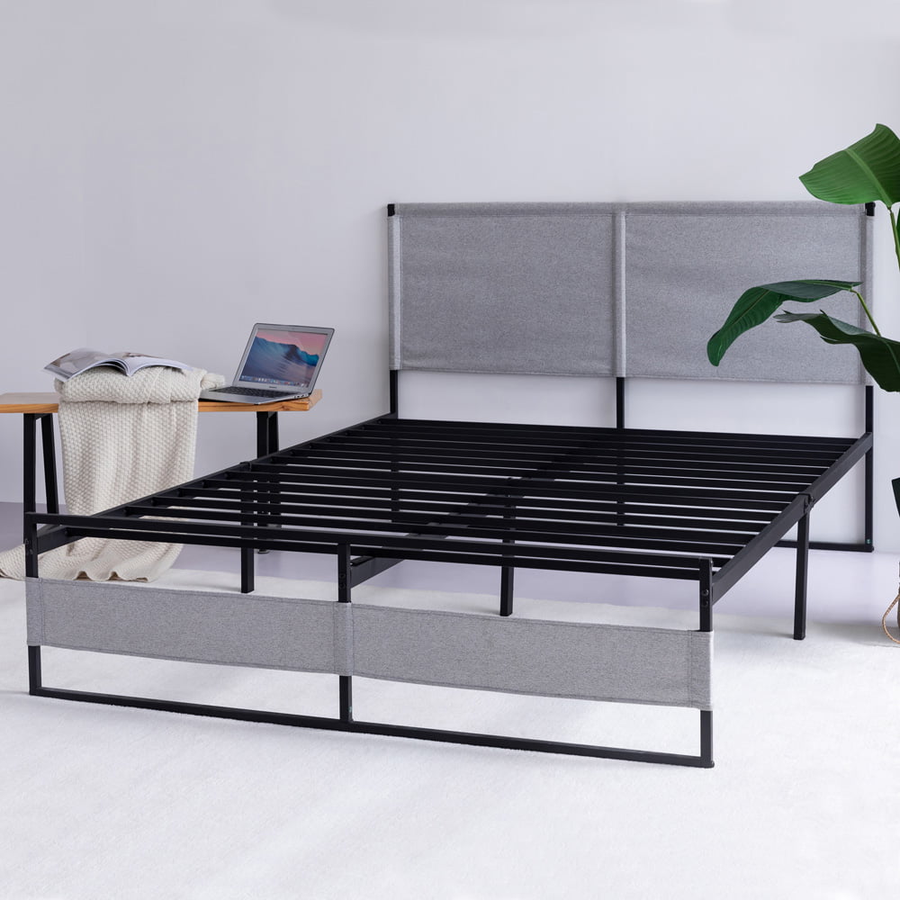 Twin Size Bed Frame with Modern Headboard and Footboard, Sesslife Noise Free Metal Platform Bed with Steel Slat, Mattress Foundation, No Box Spring Needed, Black Heavy Duty Steel Frame