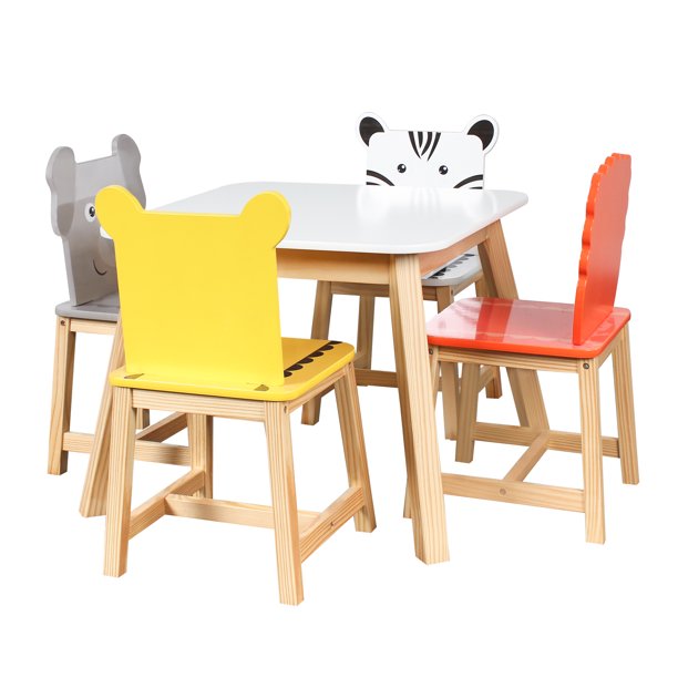 Wooden Table and Chair Set for Kids, SESSLIFE 5 Piece Table and 4 Chair for Boys Girls, Activity Table Set for Toddler Children 2-7 Years Old, X188