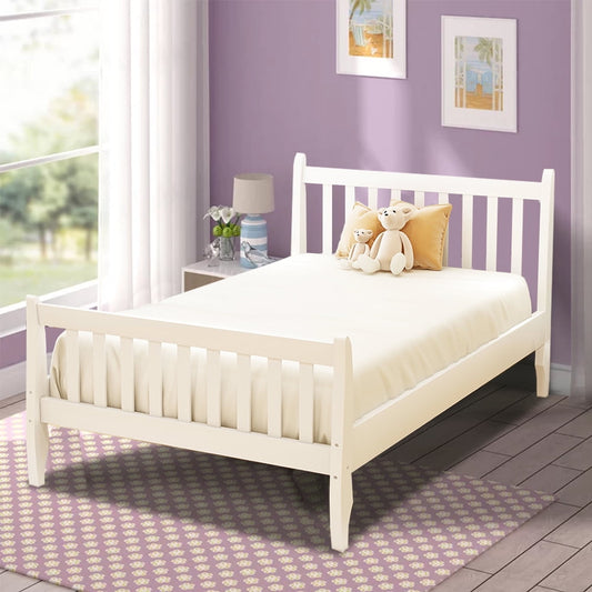 Sesslife Twin Platform Bed, Pine Wood Bed Frames with Headboard and Footboard, Twin Size Beds No Box Spring Needed, Modern Bed for Boys Girls Room, 80" L X 41.3" W X 40.4" H, White