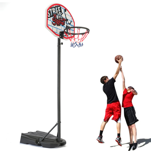 Basketball Hoop for Youth Adults Kids, Sesslife Height-Adjustable Portable Basketball Hoop with Wheels for Backyard Court, Basketball System for Outdoor Game, 4.59FT - 6.23 FT, Blue/Red/Black