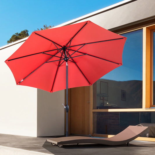Sesslife Patio Umbrellas, 9' Outdoor Umbrella w/ Tilt Adjustment, UV-Resistant Fabric, 8 Ribs Market Table Umbrella with Crank, Red