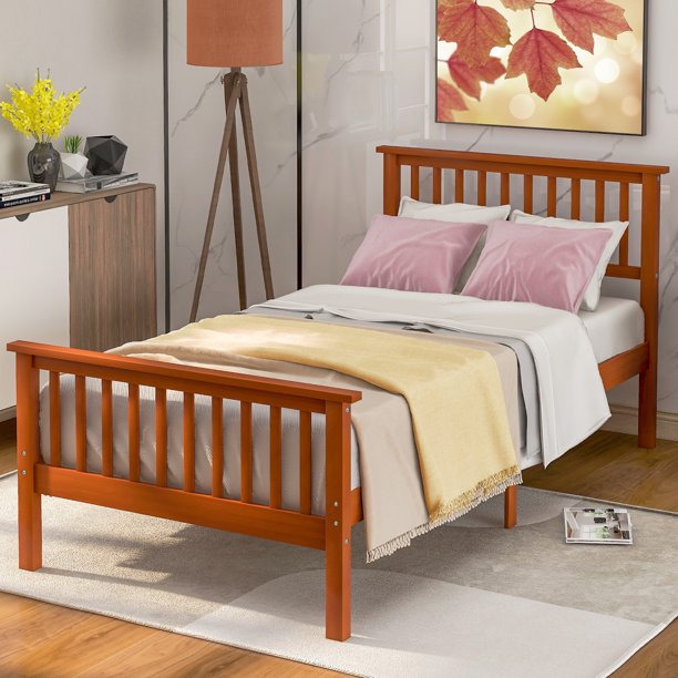 SESSLIFE Twin Bed Frame No Box Spring Needed, Wood Bed Frame with Headboard and Footboard, Pine Wood Construction, Twin Size Platform Bed Frame for Boys Girls, Easy to Assemble, X2607