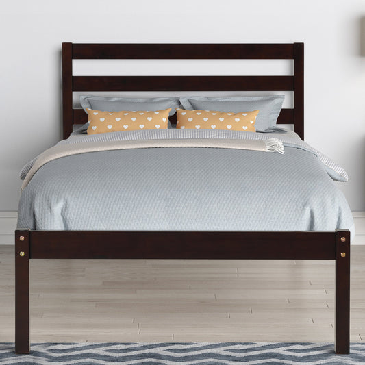 Sesslife Twin Bed Frame No Box Spring Needed, Wood Platform Bed with Headboard, Slats Support, Modern Bed Frames for Bedroom Guest Room, Espresso