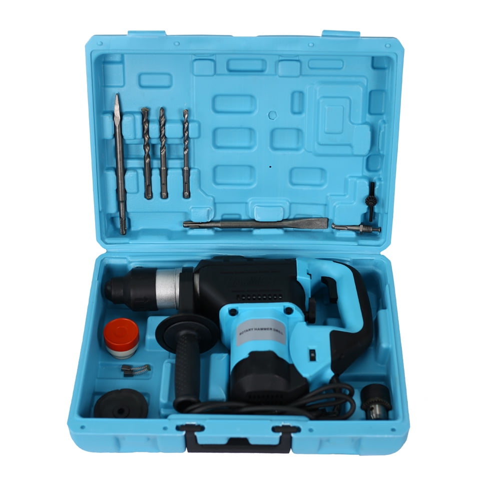 Electric Drill Kit, SESSLIFE 1100W Rotary Hammer Drill for Concrete Wood, Professional 1-1/2" SDS Plus Rotary Hammer Kit with 3 Functions, Black & Blue, X2478