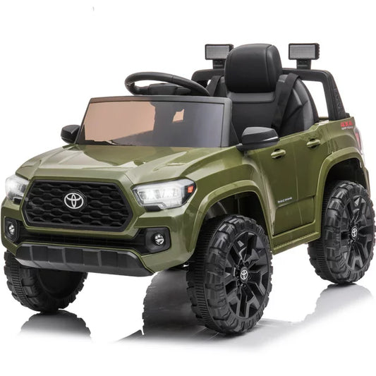 Official Licensed Toyota Tacoma Powered Ride-on with Remote, 12V Ride on Car for 2-4 Years Old, Kids Ride on Toys with MP3 Player, Radio, Lights, Green Electric Ride on Vehicle for Boys