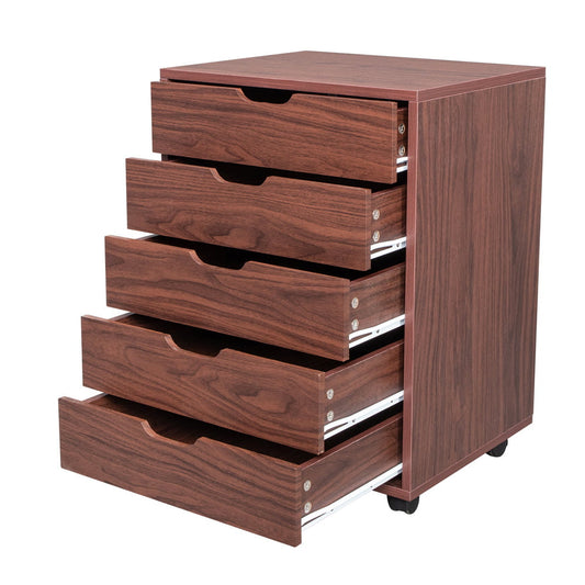 Sesslife Wood Dresser for Bedroom, 5 Drawer Dresser with 360¡ã Removable Casters for Living Room Office, Brown Chest of Drawers, Modern Storage Cabinet 19.21"L x 15.91"W x 26.3"H